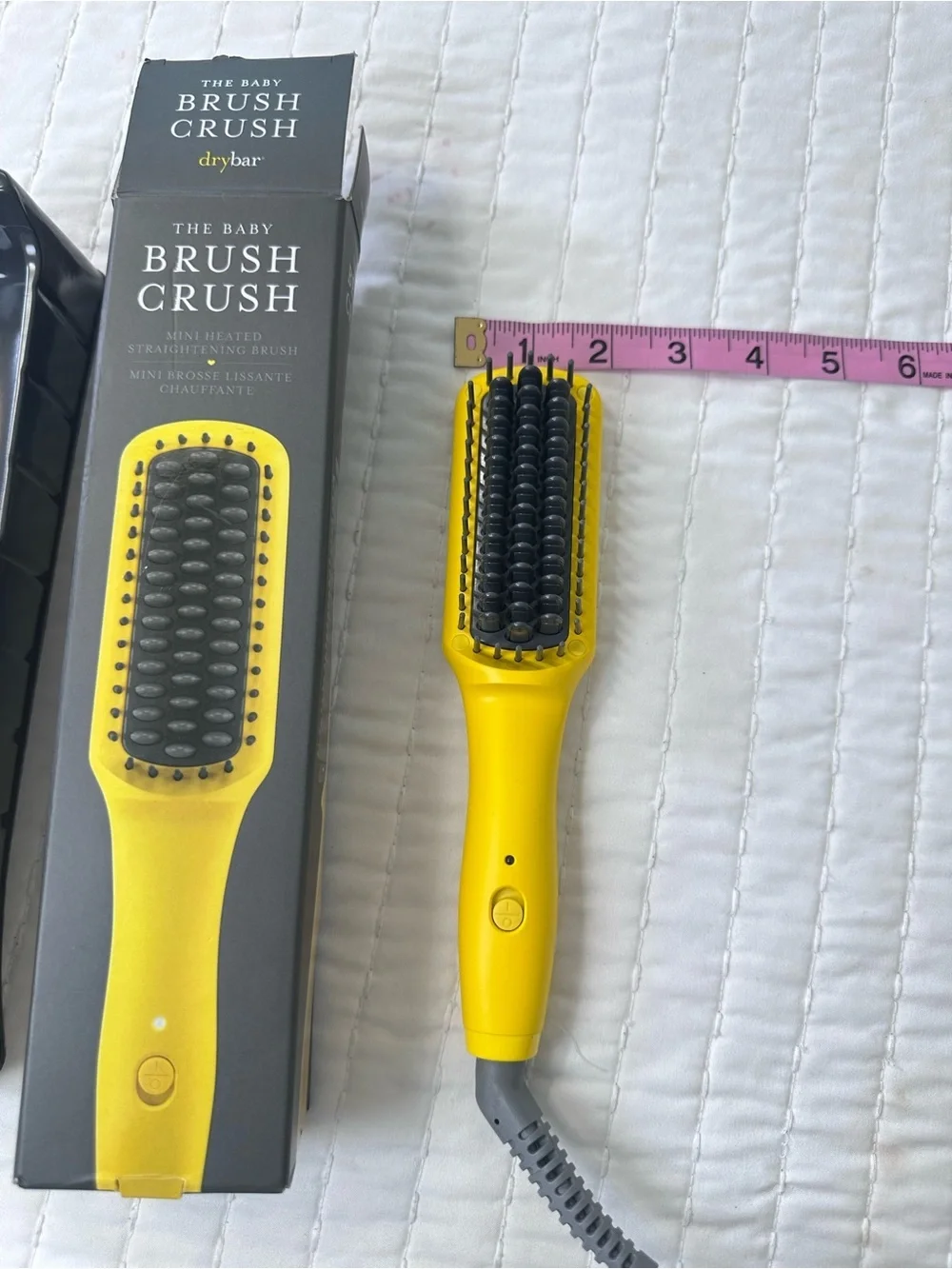 Drybar The Baby Brush Crush Yellow Mini Heated Straightening with Gray Bristles